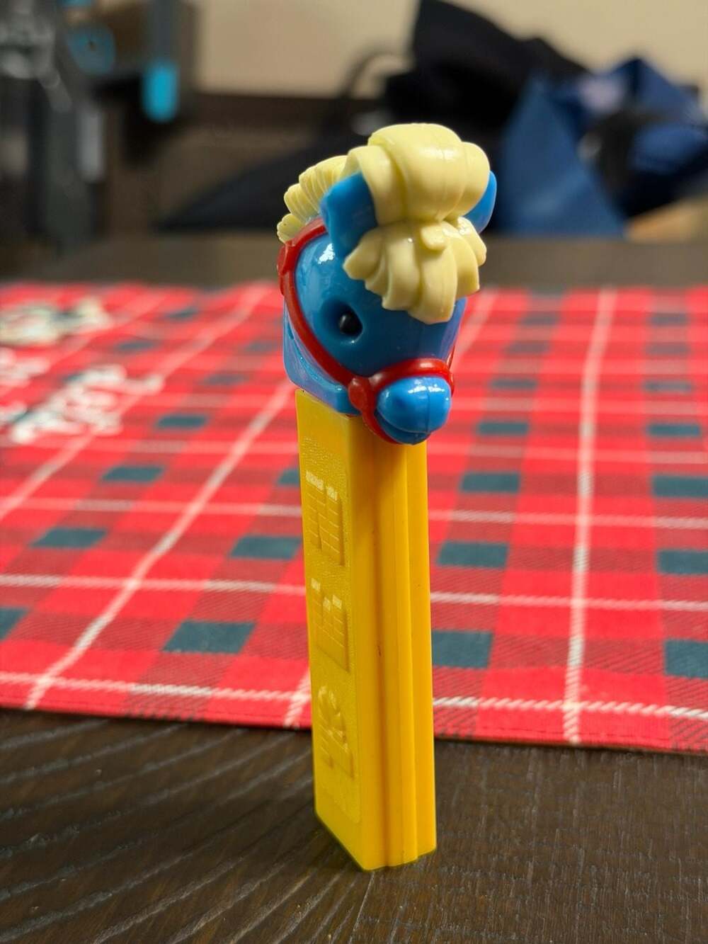 Vintage PEZ Horse Dispenser Blue Head Yellow Stem Austria Patent